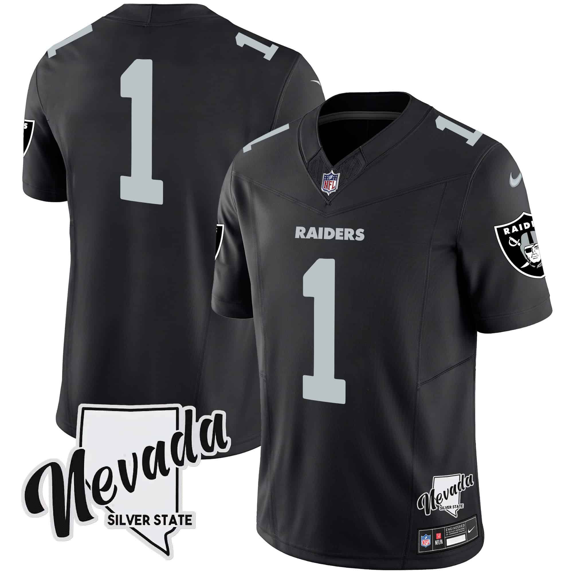 Men Oakland Raiders #1 No Name Black 2024 Nike Nevada Silver State Patch Vapor NFL Jersey style 1->customized nfl jersey->Custom Jersey